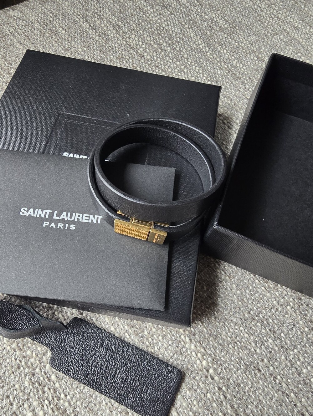 Authentic Saint Laurent Black Leather Bracelet/choker with Gold Textured Buckle